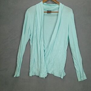 JKLA California Cardigan Sweater Womens L Aqua Stretch Fitted Sleeve Open‎ Front